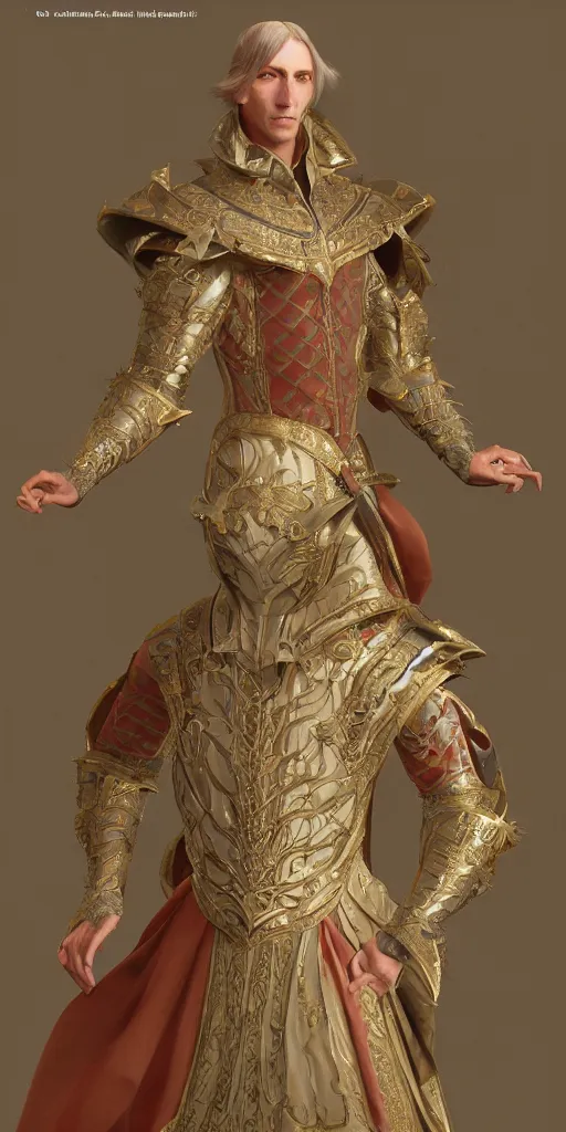 Prompt: concept art of a male nobles clothes in the renaissance. lightly armored. extravagant. extremely lavish. flowing silk. fantasy. 8 k. volumetric lighting. octane render. trending on artstation