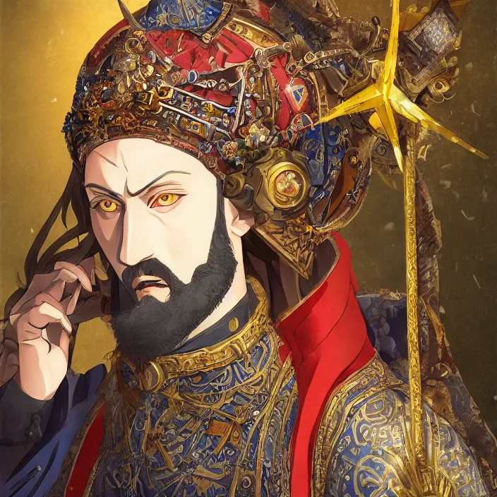 Prompt: The Portrait of Ivan the Terrible, Anime Fantasy Illustration by Tomoyuki Yamasaki, Kyoto Studio, Madhouse, Ufotable, trending on artstation