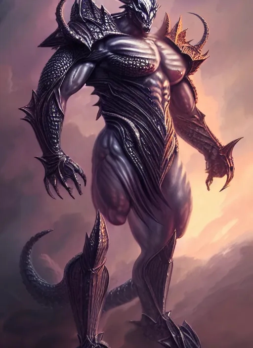 Prompt: muscular and tall ghostly humanoid dragon!!!! draconian!! intricate ornate iridescent heavy armor!! character concept art, sharp focus, octane render! unreal engine 5! highly rendered!! trending on artstation!! detailed linework!! illustration by artgerm, wlop, and chie yoshii