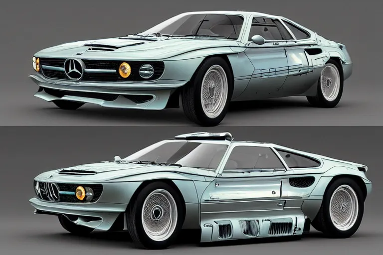 Prompt: intricate, 3 d, 1 9 6 5 mercedes bmw m 1, style by caspar david friedrich and wayne barlowe and ted nasmith.