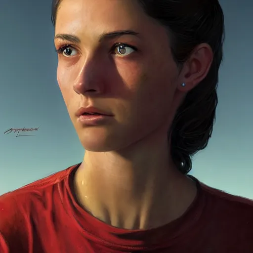 Image similar to portrait of a brunette thin teenager girl with blue eyes in fallout 4, light stubble with red shirt, praying to god ,digital art,photorealistoc,art by greg rutkowski,hyperdetailed,western comic style,comic,comic style,sharp lineart,professional lighting,deviantart,artstation,trevor henderson,rossdtaws,cinematic,dramatic