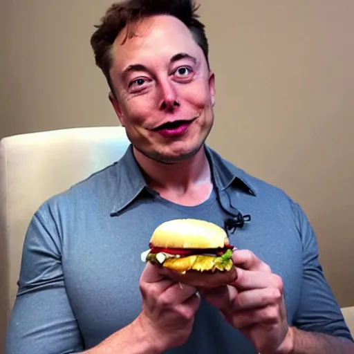 Image similar to elon musk eating a hamburger made of jeff bezos