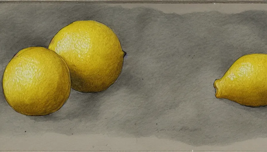 Prompt: encyclopedia drawing of lemon, watercolor, manuscript