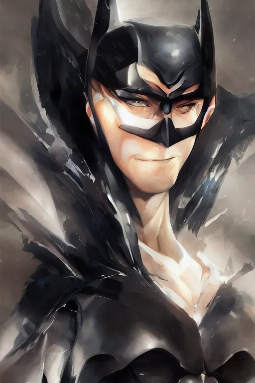 Image similar to A beautiful anime portrait of Batman , by Stanley Artgerm Lau, WLOP, Rossdraws, James Jean, Andrei Riabovitchev, Marc Simonetti, and Sakimichan, tranding on artstation