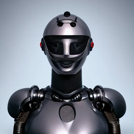 Image similar to an amazing robot-helmet, robotic head-bust portrait, of a sci-fi, human robot hybrid with weaponized systems built into the 3d helmet, cgi, zbrush, blender, octane render
