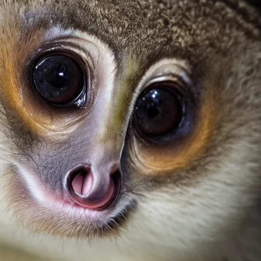 Prompt: a slow loris staring into your soul, hd photography