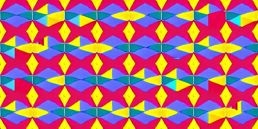 Image similar to seamless pattern of large colorful squares in escher style, three - precision perspective, optical illusion