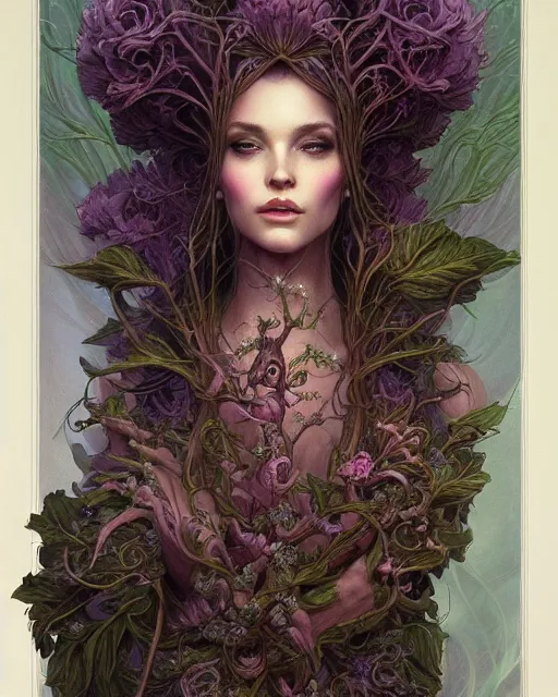 Image similar to a beautiful detailed front view portrait of a princess with ornate growing around, ornamentation, flowers, elegant, beautifully soft lit, by wayne barlowe, peter mohrbacher, kelly mckernan