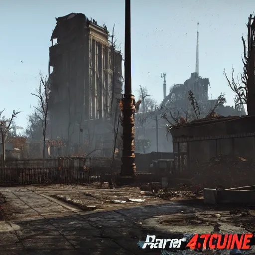 Image similar to Paris in ruins post-nuclear war in Fallout 4, in game screenshot