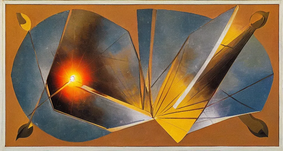 Image similar to solar sail in the shape of a hexagon blocking the sun, art deco painting