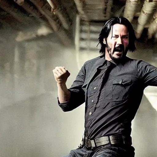 Prompt: keanu reeves as wolverine in emotional movement, attack the enemies