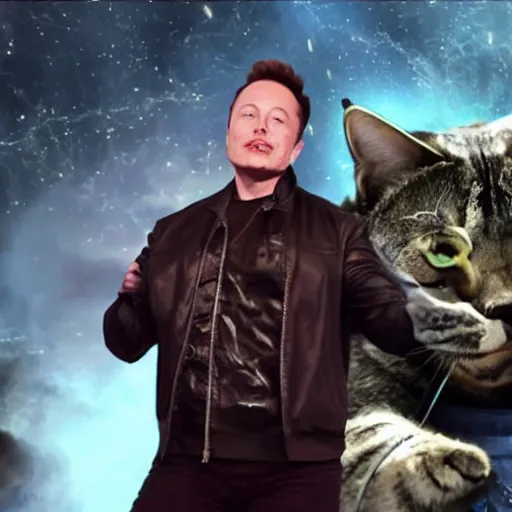 Image similar to elon musk fights a giant cat in mortal kombat