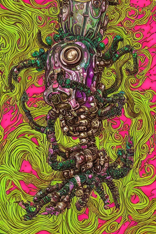 Image similar to creature sushi roots cactus elemental flush of force nature micro world fluo light deepdream a wild amazing steampunk baroque ancient alien creature, intricate detail, colorful digital painting that looks like it is from borderlands and by feng zhu and loish and laurie greasley, victo ngai, andreas rocha, john harris