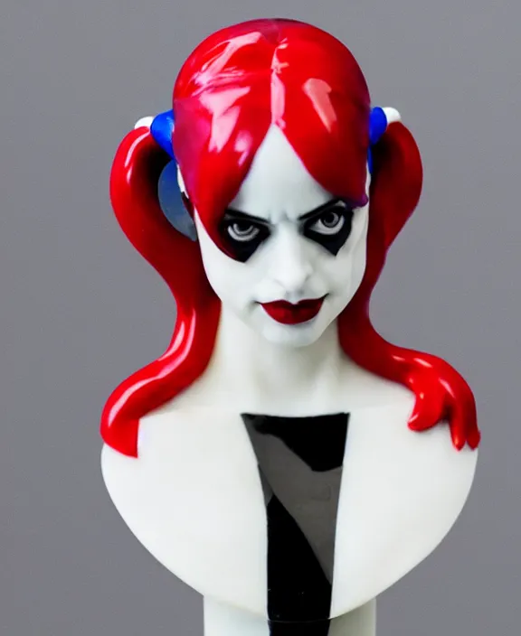 Image similar to a white modern marble and ruby sculptural bust of krysten ritter as harley quinn, delicate, intricate, smooth, beautiful, by charles van der stappen