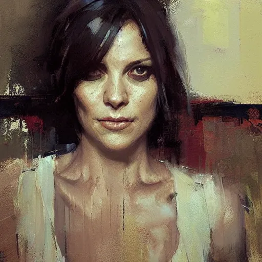 Image similar to full length portrait of a woman, by Jeremy Mann, detailed, stylized, loose brush strokes, intricate, realistic