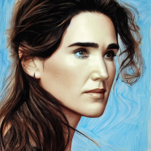 Image similar to jennifer connelly, head and shoulders portrait, extremely detailed masterpiece, one single continues line.