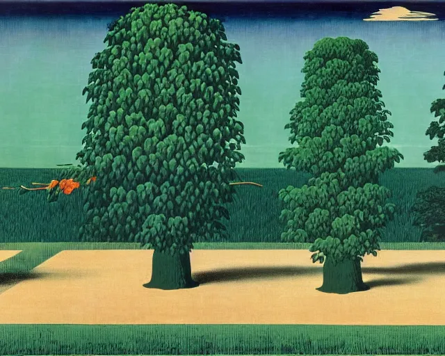 Prompt: deforestation by Magritte, Hokusai, and Rothko