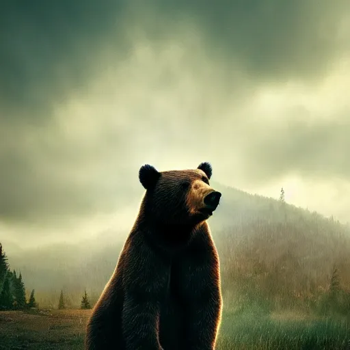 Prompt: bear eating human, ultra realistic, digital art, rich deep colors, smooth shadows, high resolution, cinematic