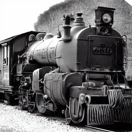 Image similar to old black and white photo of a train, highly detailed painting