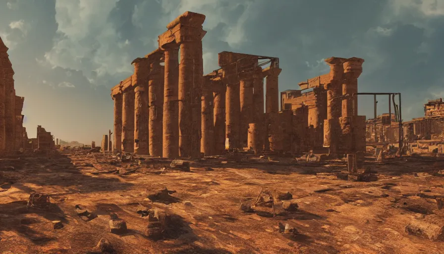 Prompt: Agrigento, Italy ruins in Mad Max, hyperdetailed, artstation, cgsociety, 8k