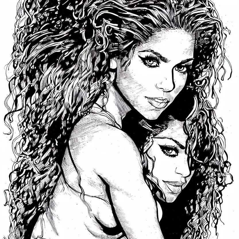 Image similar to portrait of shakira in the style of marc silvestri pen and ink drawing, high detail