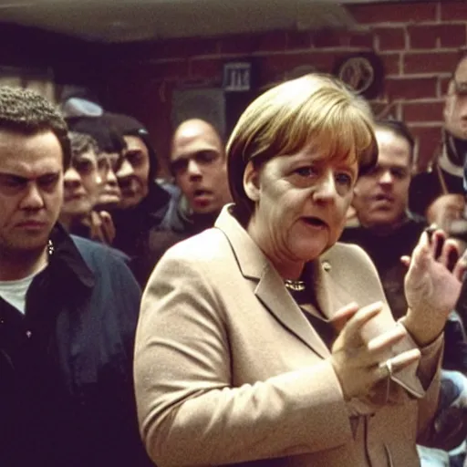 Prompt: Angela Merkel rapping in the movie 8 mile, movie still