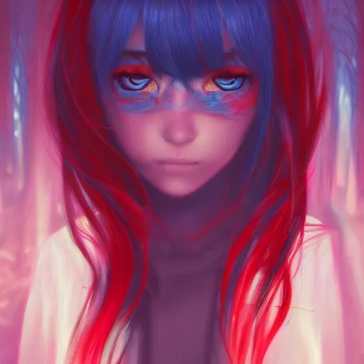 Image similar to red water swirling around rimuru tempest crying, enveloped in ghosts, sky blue straight hair, bangs, with amber eyes, black jacket, high collar, ultra fine detaile, dark theme, digital painting, psychedelic, cinematic, wlop, pixiv, ilya kuvshinov, ross tran