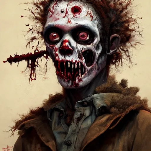 Prompt: head portrait of early slim bjork with fluffy hair as a zombie, 7 days to die zombie, gritty background, fine art, award winning, intricate, elegant, sharp focus, cinematic lighting, digital painting, 8 k concept art, art by michael hussar, art by brom, art by guweiz and z. w. gu, 8 k