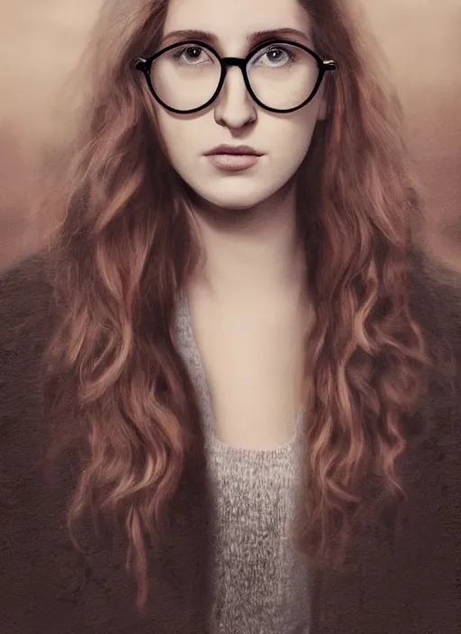 Prompt: detailed!!!! Matte painting art, portrait of Birdy (singer) with big!!!!!!!!!!!!, large!!!!!! eyeglasses!!!