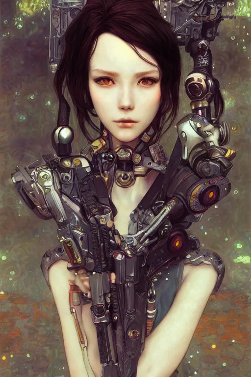 Image similar to portrait of beautiful young golbin fairy, cyberpunk, Warhammer, highly detailed, artstation, illustration, art by Gustav Klimt and Range Murata and Ilya Kuvshinov and Sakimichan