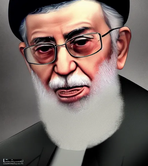 Image similar to ali khamenei, the leader of the oppressed of the world, epic, high detail, high resolution, light, dynamic composition, dramatic lighting, trending on artstation, award winning art