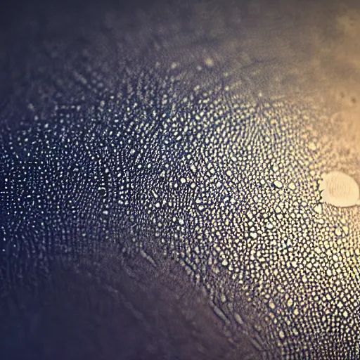 Prompt: reflections in large water droplet on wet human skin, closeup photo, 2 5 degree angle, hyper detailed, 4 k, 8 k, dark lighting, texture detail, moisture, sharpened, tiltshift, sensuous