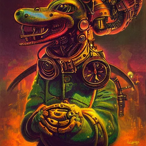 Image similar to steampunk rat, acid, 303, psychedelic, by paul lehr