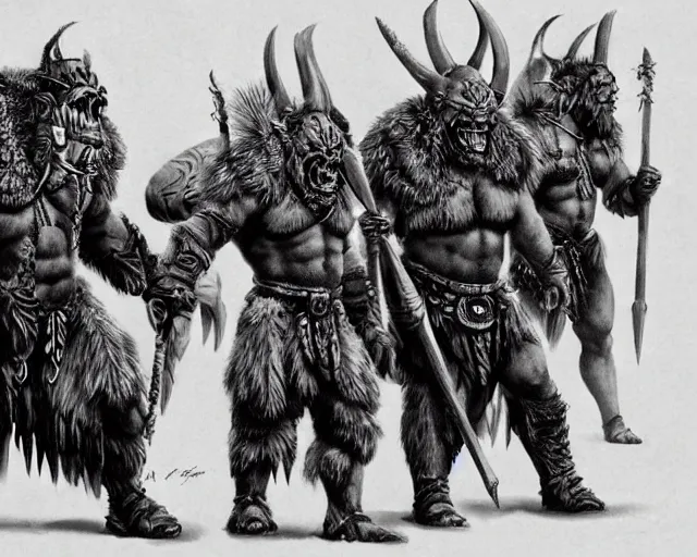 Image similar to group vintage photograph of a real fantasy warrior orc tribe, tall, muscular, sharp fangs and tusks, armored, tribal paint, highly detailed, hd, hq