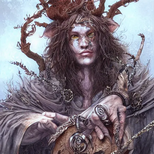 Prompt: a firbolg druid, fantasy, dungeons and dragons, an ultrafine detailed painting by ayami kojima, cgsociety, fantasy, anime digital art, lovecraftian, cosmic horror, detailed painting