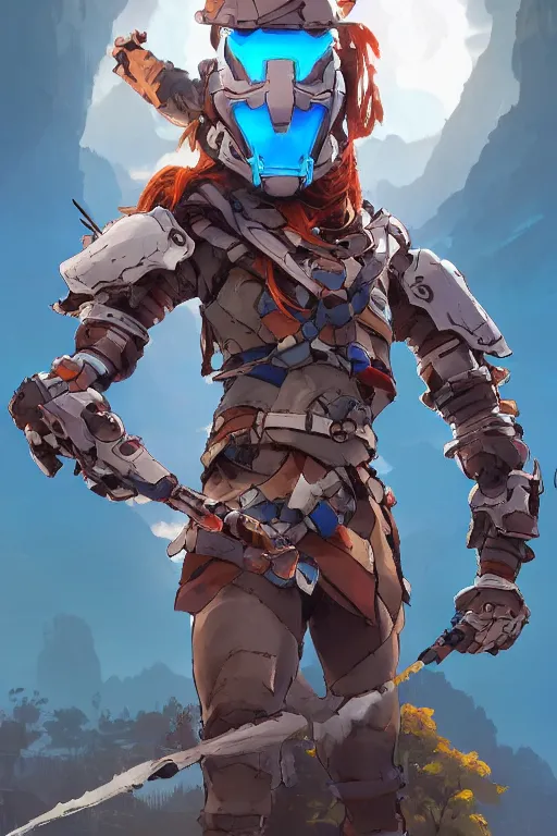 Image similar to combination suit armor aloy horizon forbidden west horizon zero dawn robot ninja mask helmet backpack tribal, art gta 5 comics, official fanart behance hd artstation by jesper ejsing, by rhads, makoto shinkai and lois van baarle, ilya kuvshinov, ossdraws radiating a glowing aura cgi rtx 2 0 2 2