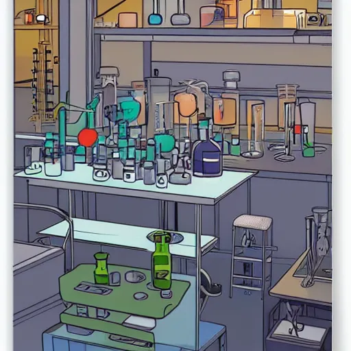 Prompt: a laboratory by Leslie Greasley