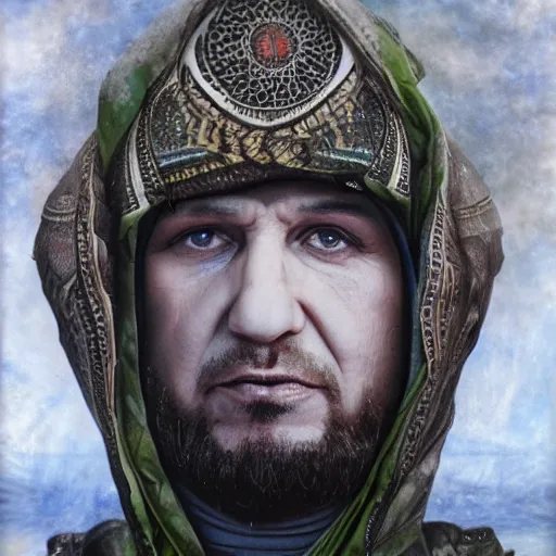 Image similar to portrait of ramzan kadyrov abomination, photo - realistic, color image, 2 k, highly detailed, by h. r. giger