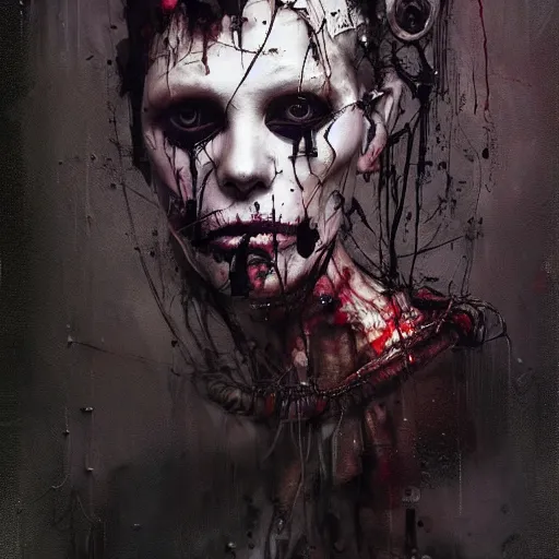 Image similar to skulls wires skin cyberpunk by emil melmoth zdzislaw belsinki craig mullins yoji shinkawa realistic render ominous detailed photo atmospheric by jeremy mann francis bacon and agnes cecile ink drips paint smears digital glitches glitchart