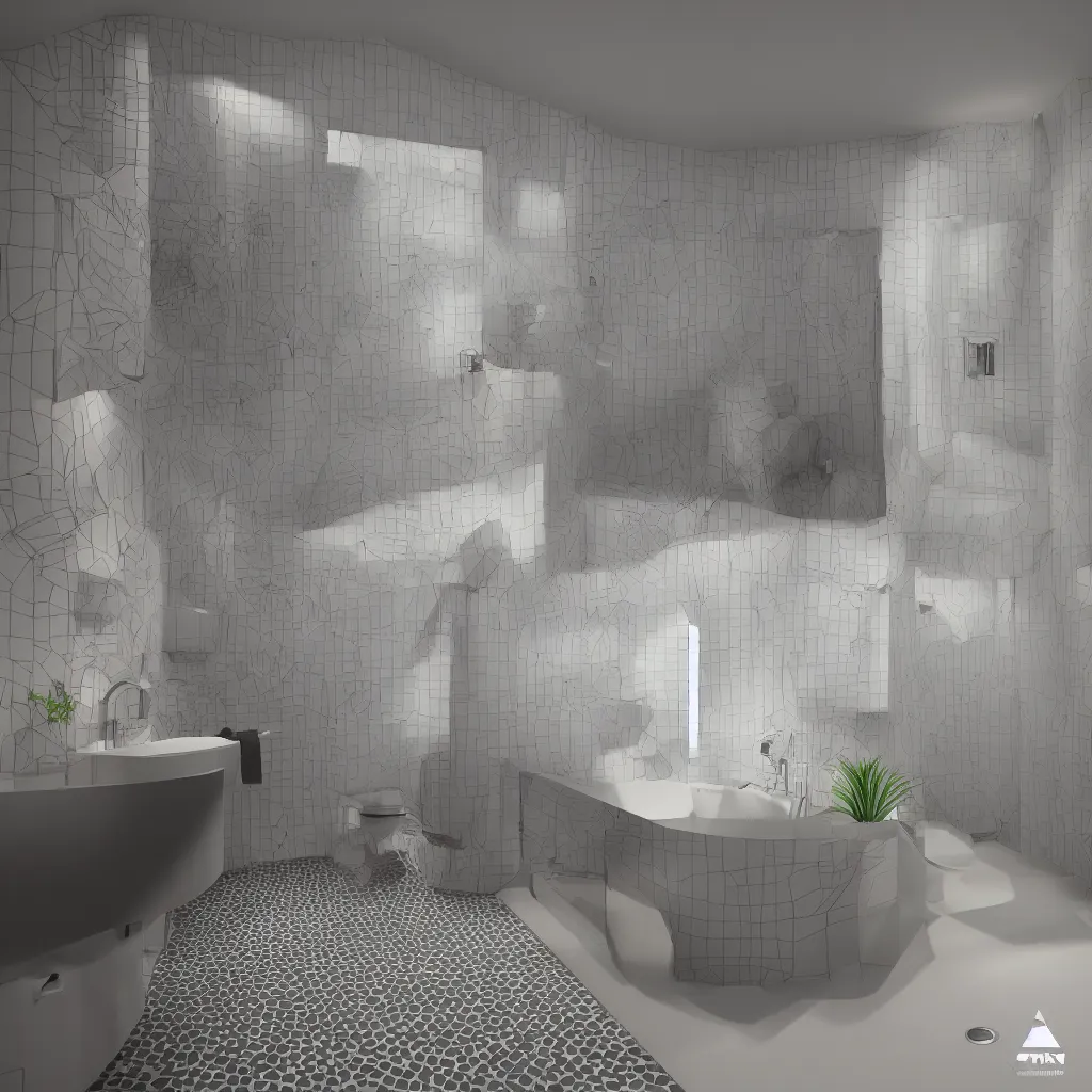 Image similar to colourful 3 d octane render ultra photorealistic hyper detailed isometric bathroom