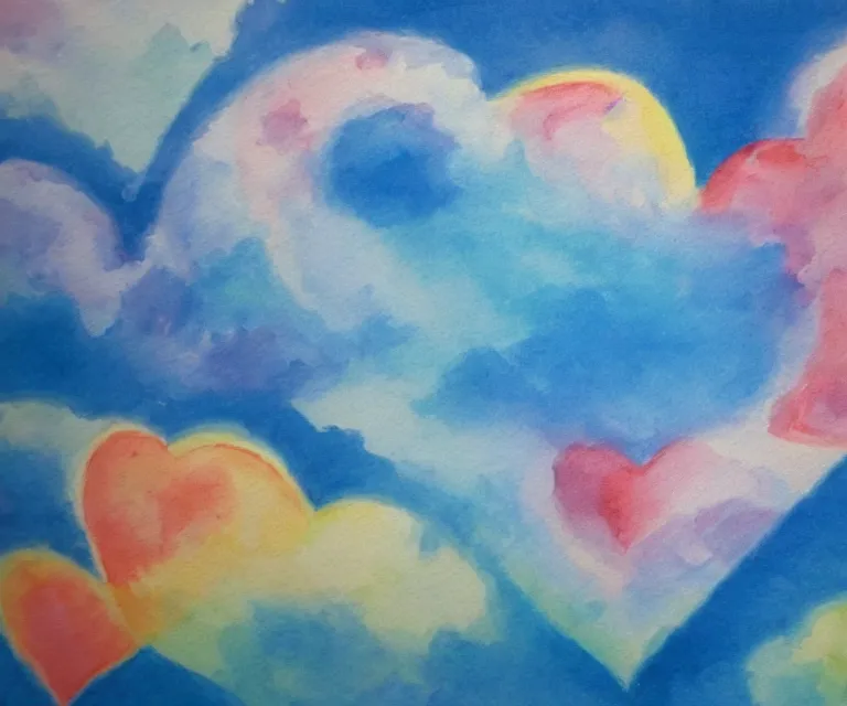 Image similar to water painting of heart shaped clouds