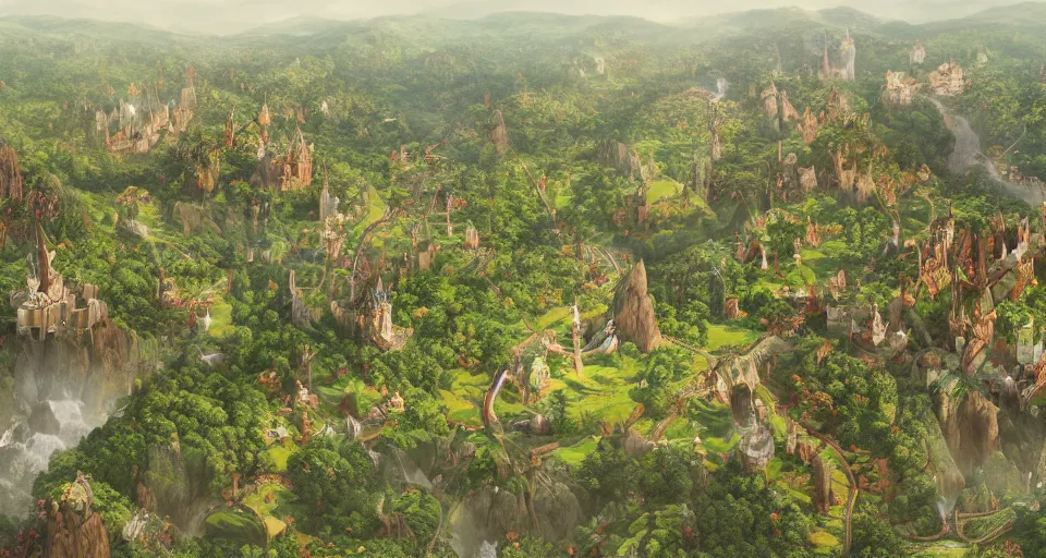 Image similar to Birdview of fairytale vast lands as a chess board. Forests, meadows or cities in each different square, 4k, octane, digital painting, artstation, concept art, sharp focus, illustration, art by artgerm and greg rutkowski and alphonse mucha