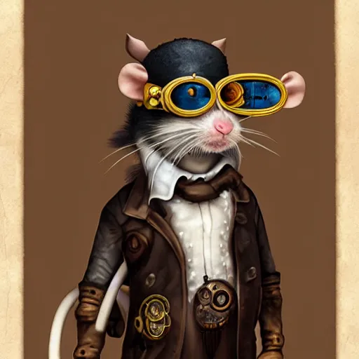 Image similar to a rat with steampunk googles, by Fortiche Studio