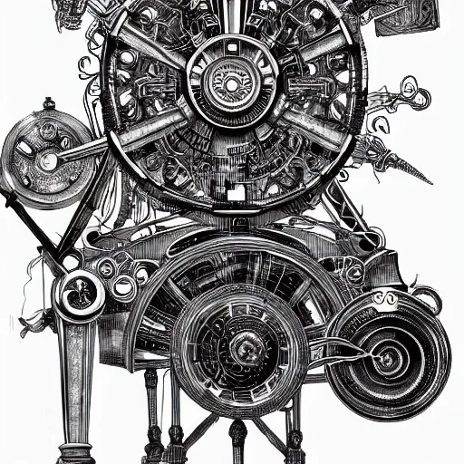 Image similar to miskatonic mechanical engine, black ink on paper, trending on artstation, beautiful, intricate, detailed