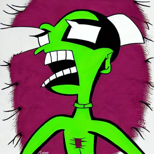 Image similar to Zim!!! from Invader Zim, in the style of artist Kim Jung Gi,