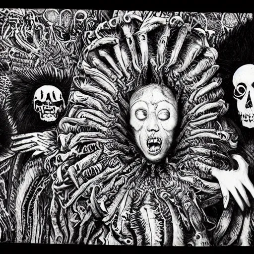 Image similar to punk album cover, blank horizontal banner on top, black and white spiral, psychedelic, giuseppe arcimboldo