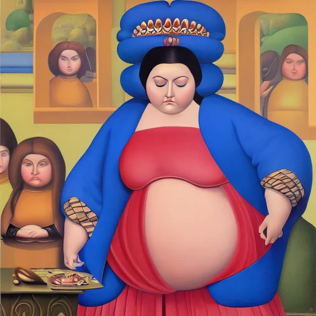 Prompt: a fernando botero painting of queen amidala