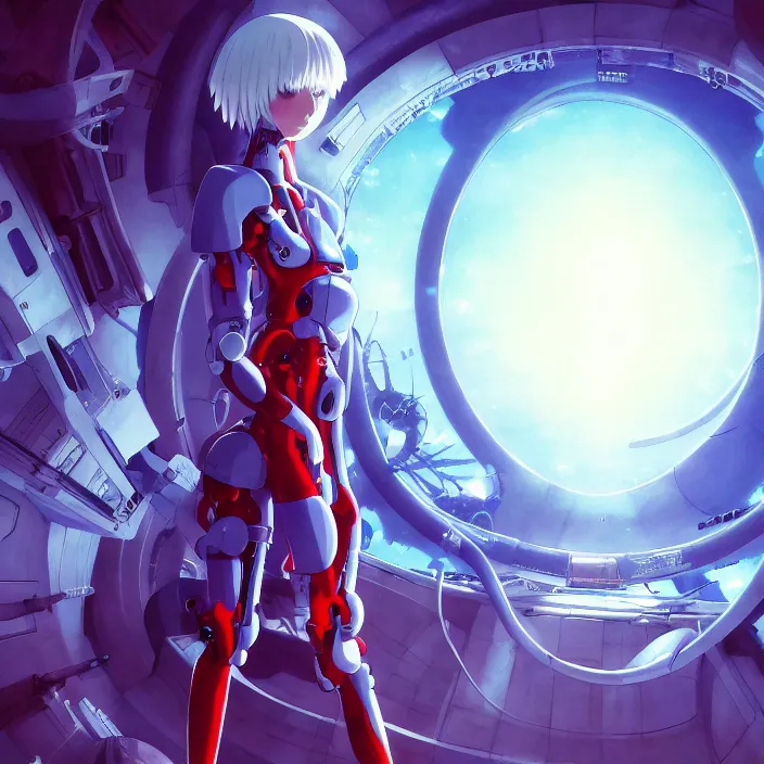 Image similar to Female Anime Character rei ayanami cyborg, giygas, epcot, inside a space station, eye of providence, Beksinski Finnian vivid Wojtek William to eye, hellscape, mind character, Environmental occlusion theme Jia, a William mans character, Artstation station female hyperdetailed with , rei ayanami