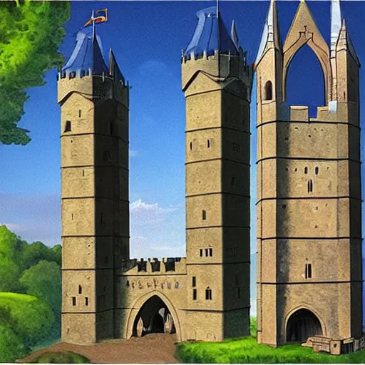 Image similar to Five medieval towers, art station