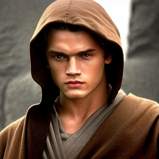 Prompt: a film still of anakin skywalker turned good realistic, detailed, wearing white